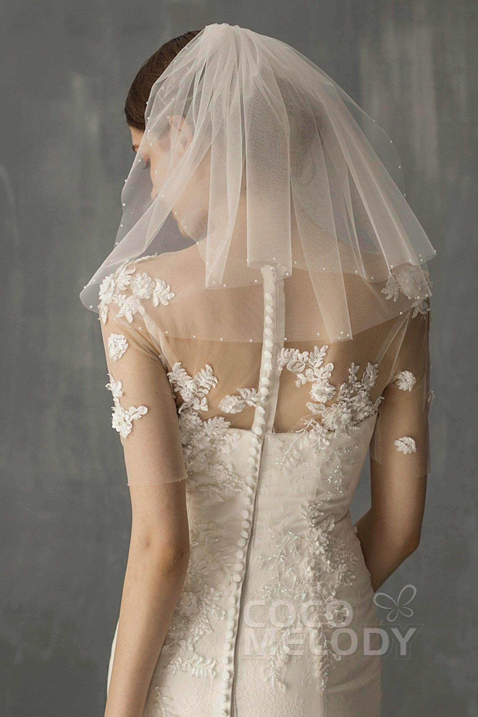 Two-tier Beaded Edge Voile Shoulder Veils Beading CV0220 - COCOMELODY